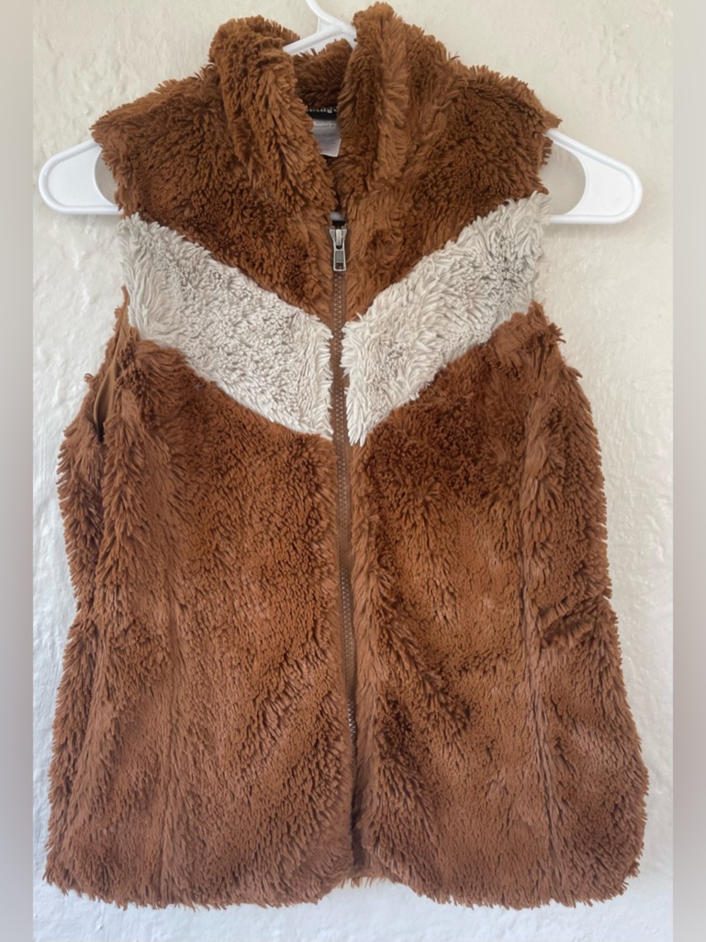 Patagonia Womens Los Gatos Fleece Vest Rare Brown Tan Camel Stripe Size XS Lined